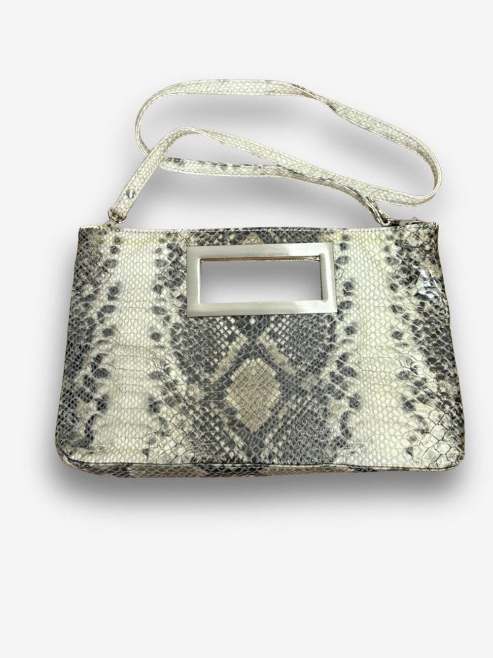 Y2K Snakeskin Convertible Clutch Purse Silver Frame Handle Gray
